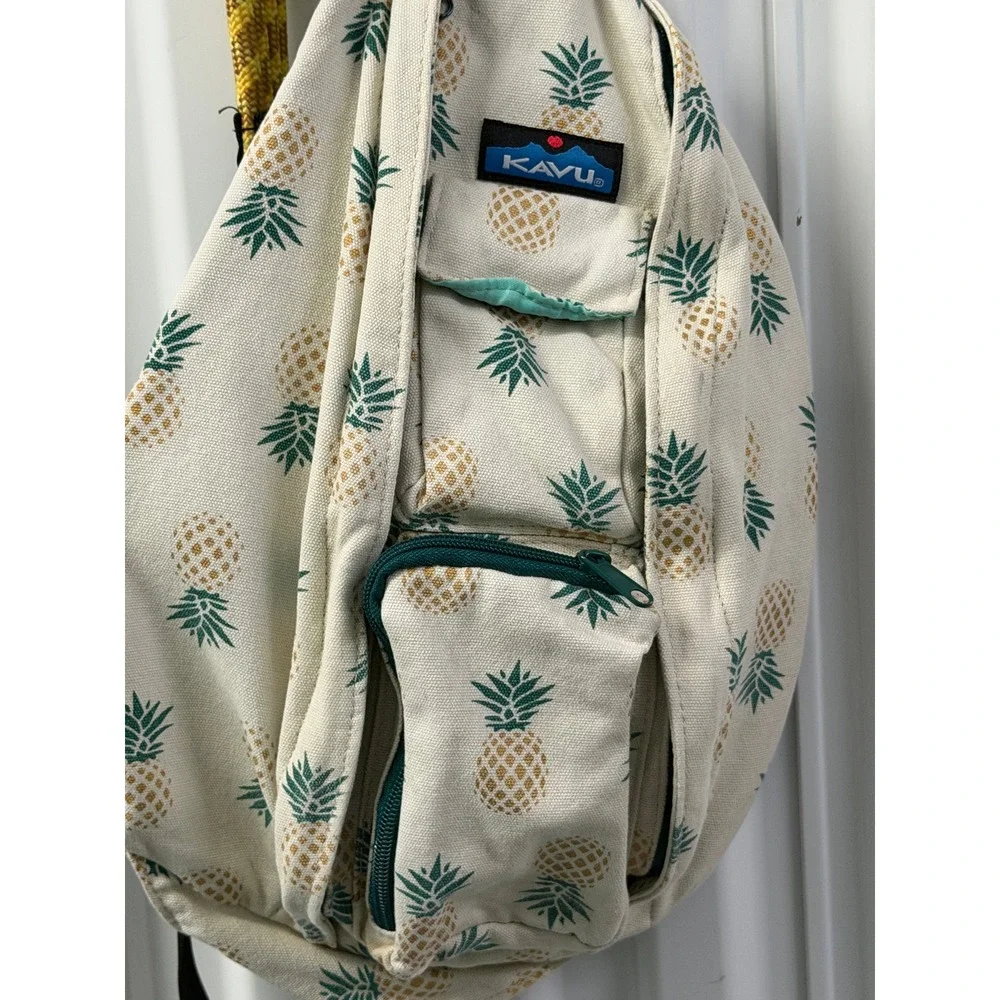 KAVU Rope Bag Sling Backpack Women OS Cream Pineapple Good Canvas Crossbody